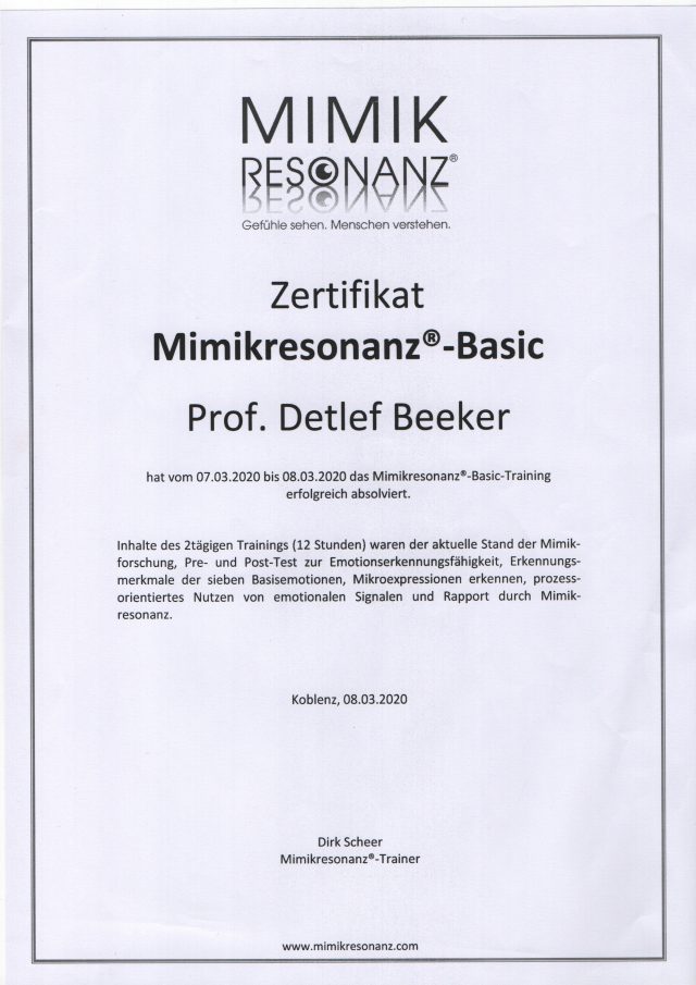 Zertifikat Mimikresonanz